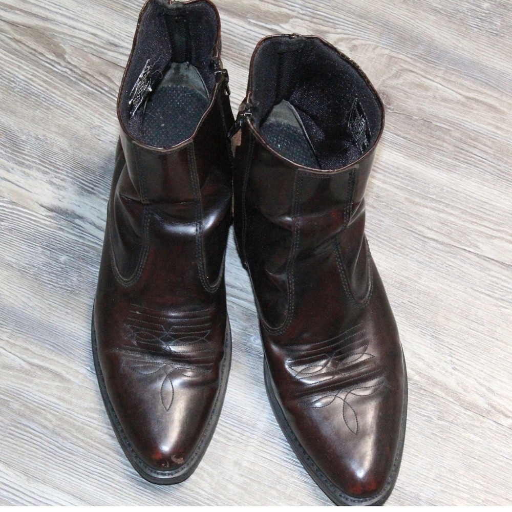 Laredo 62008 Mens 8.5 D Dark Cherry Brown Leather Western Side Zip Ankle Boots